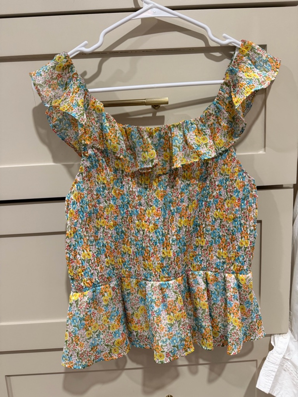 LC Lauren Conrad Yellow Multi Floral Smocked Peplum Tank Top